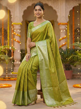 MIMOSA Women's Woven Design Banarasi Style Art Silk  Saree with Blouse Piece - Olive ( SA00003133OLFREE )