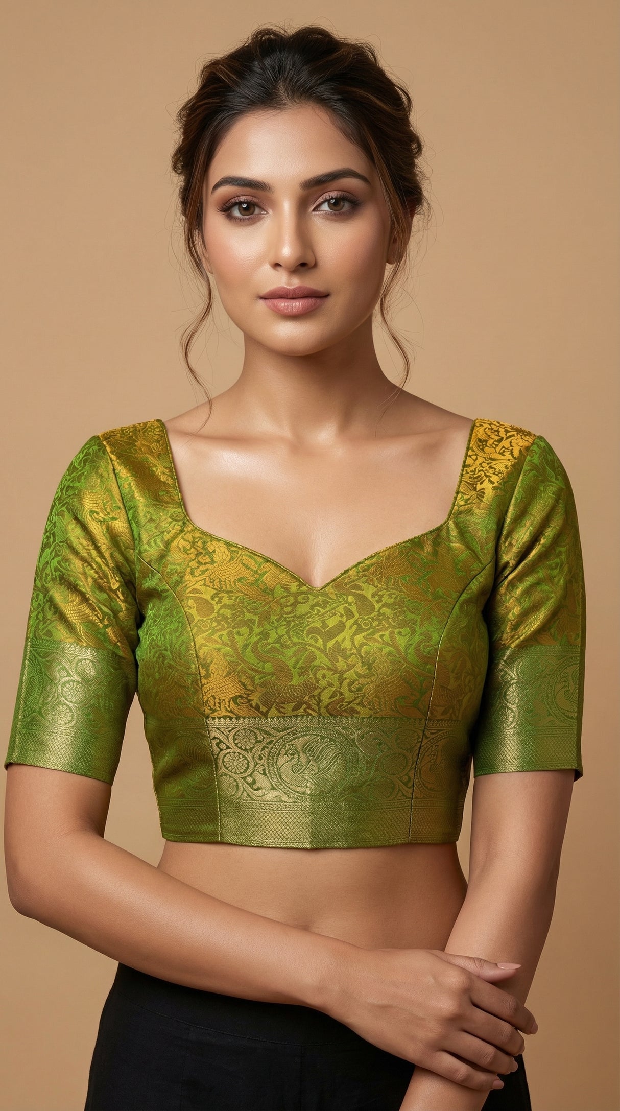 MIMOSA Women's Woven Design Banarasi Style Art Silk  Saree with Blouse Piece - Olive ( SA00003133OLFREE )