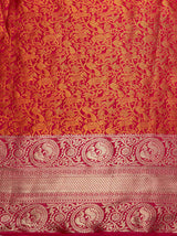 MIMOSA Women's Woven Design Banarasi Style Art Silk  Saree with Blouse Piece - Rani ( SA00003133RNFREE )