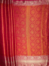MIMOSA Women's Woven Design Banarasi Style Art Silk  Saree with Blouse Piece - Rani ( SA00003133RNFREE )