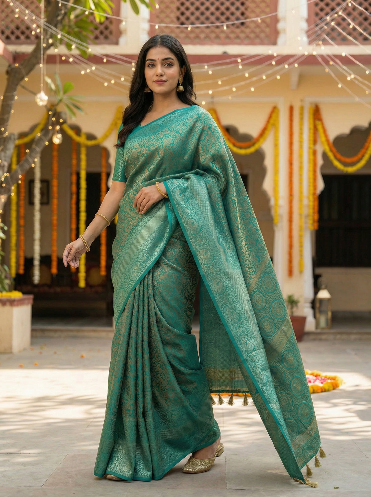 MIMOSA Women's Woven Design Banarasi Style Art Silk  Saree with Blouse Piece - Saffire ( SA00003133SFFREE )