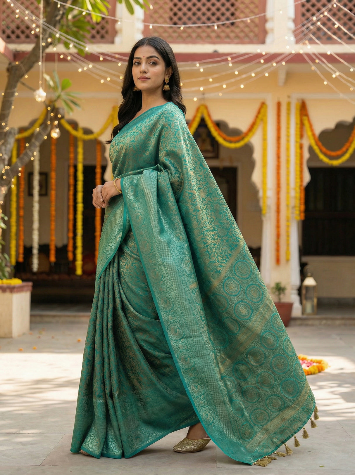 MIMOSA Women's Woven Design Banarasi Style Art Silk  Saree with Blouse Piece - Saffire ( SA00003133SFFREE )