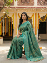 MIMOSA Women's Woven Design Banarasi Style Art Silk  Saree with Blouse Piece - Saffire ( SA00003133SFFREE )