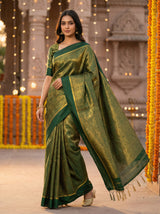 MIMOSA Women's Woven Design Mysore Silk Style Crepe Saree with Blouse Piece - Green ( SA00003134GRNFREE )