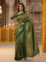 MIMOSA Women's Woven Design Mysore Silk Style Crepe Saree with Blouse Piece - Green ( SA00003134GRNFREE )