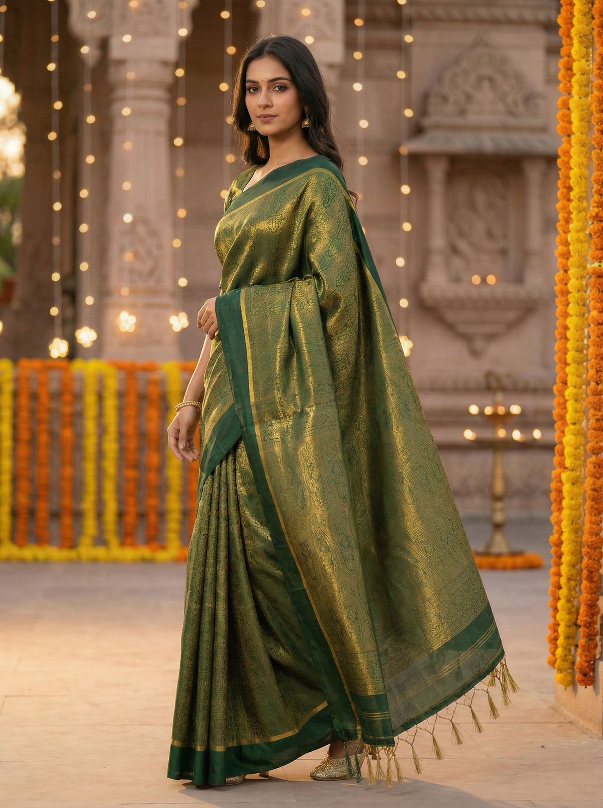 MIMOSA Women's Woven Design Mysore Silk Style Crepe Saree with Blouse Piece - Green ( SA00003134GRNFREE )