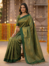 MIMOSA Women's Woven Design Mysore Silk Style Crepe Saree with Blouse Piece - Green ( SA00003134GRNFREE )