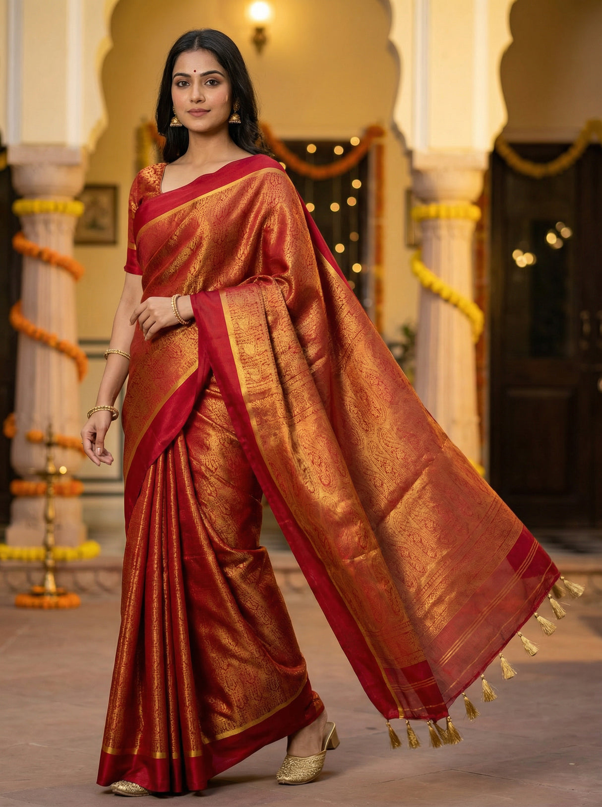 MIMOSA Women's Woven Design Mysore Silk Style Crepe Saree with Blouse Piece - Maroon ( SA00003134MRFREE )
