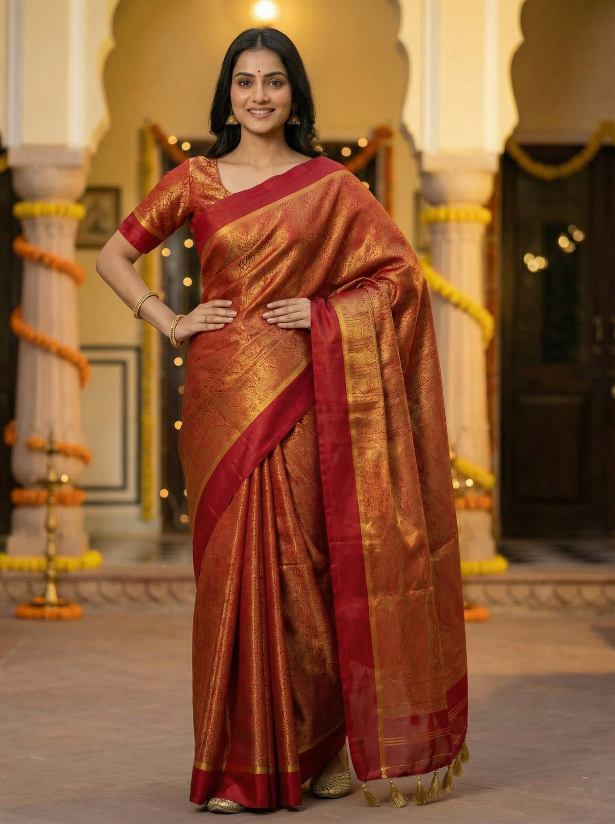 MIMOSA Women's Woven Design Mysore Silk Style Crepe Saree with Blouse Piece - Maroon ( SA00003134MRFREE )