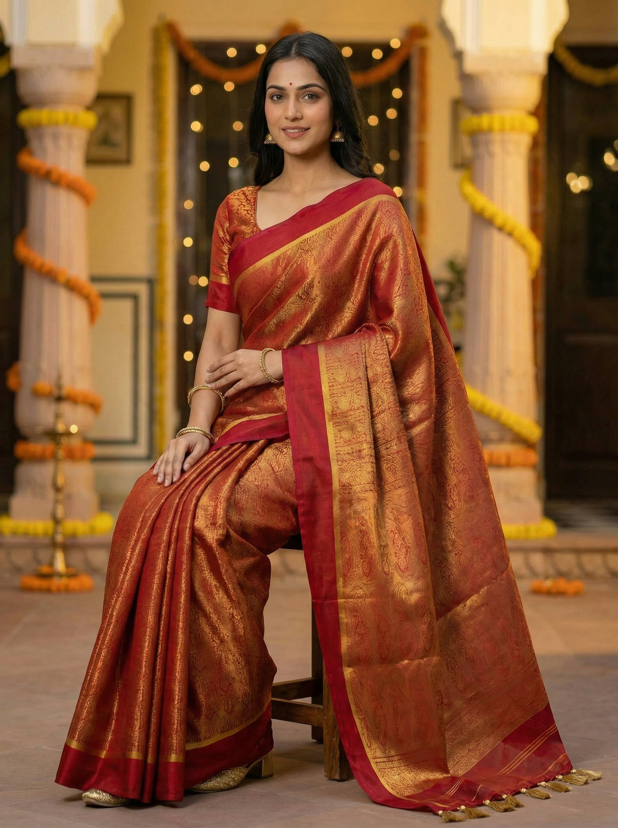 MIMOSA Women's Woven Design Mysore Silk Style Crepe Saree with Blouse Piece - Maroon ( SA00003134MRFREE )