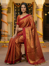 MIMOSA Women's Woven Design Mysore Silk Style Crepe Saree with Blouse Piece - Maroon ( SA00003134MRFREE )