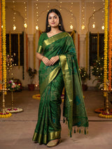 MIMOSA Women's Woven Design Mysore Silk Style Crepe Saree with Blouse Piece - Green ( SA00003135GRNFREE )
