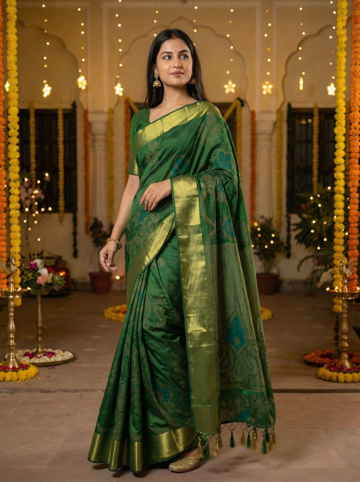 MIMOSA Women's Woven Design Mysore Silk Style Crepe Saree with Blouse Piece - Green ( SA00003135GRNFREE )