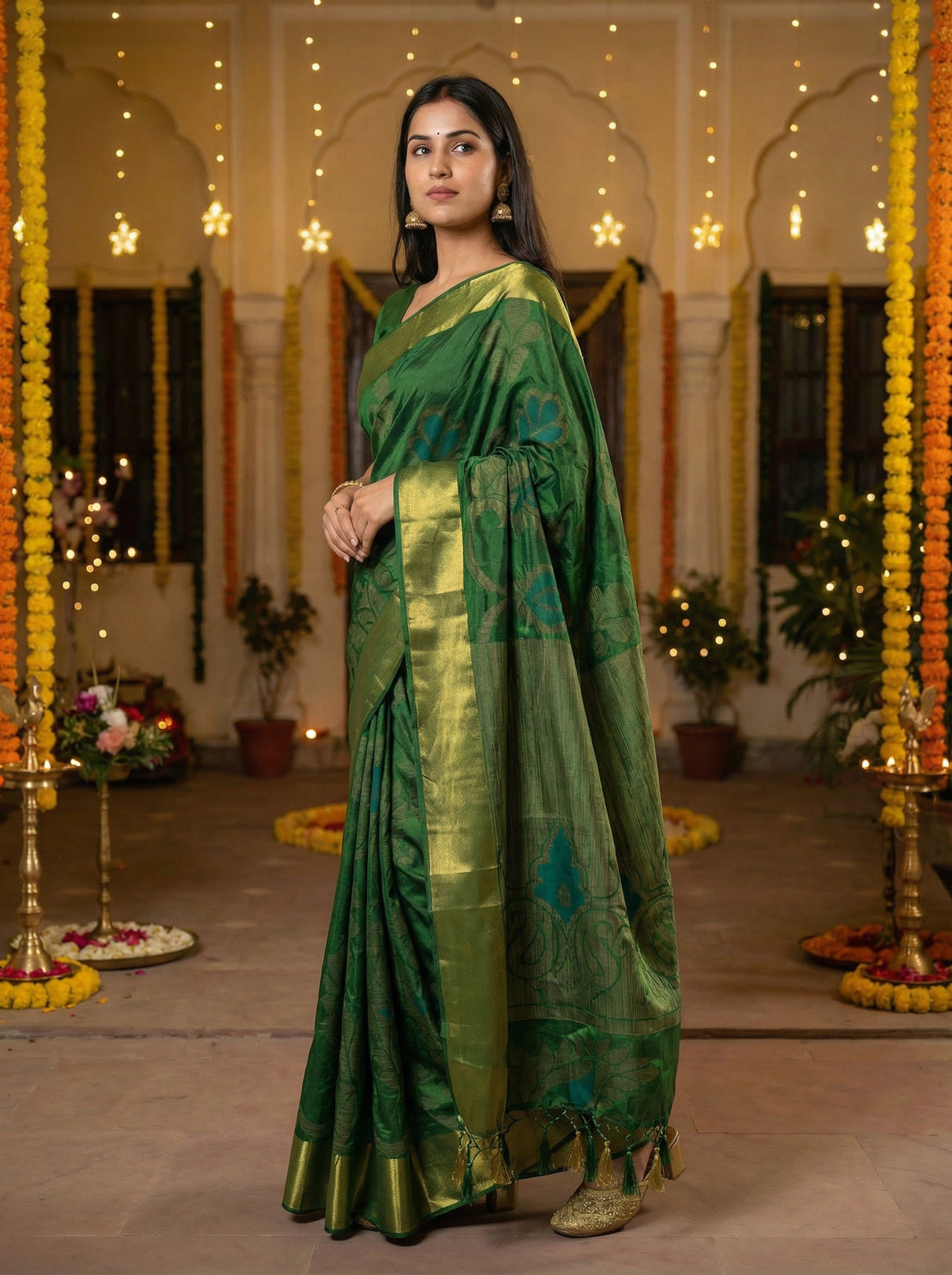 MIMOSA Women's Woven Design Mysore Silk Style Crepe Saree with Blouse Piece - Green ( SA00003135GRNFREE )