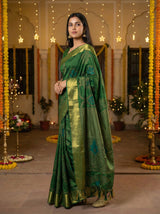 MIMOSA Women's Woven Design Mysore Silk Style Crepe Saree with Blouse Piece - Green ( SA00003135GRNFREE )