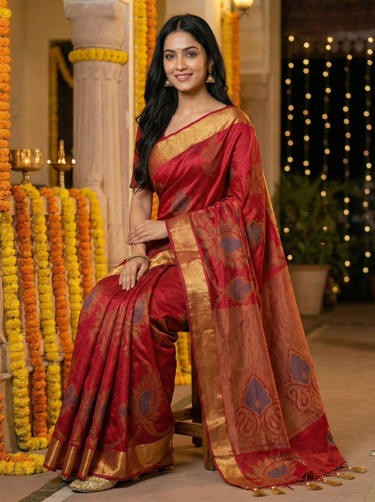 MIMOSA Women's Woven Design Mysore Silk Style Crepe Saree with Blouse Piece - Maroon ( SA00003135MRFREE )