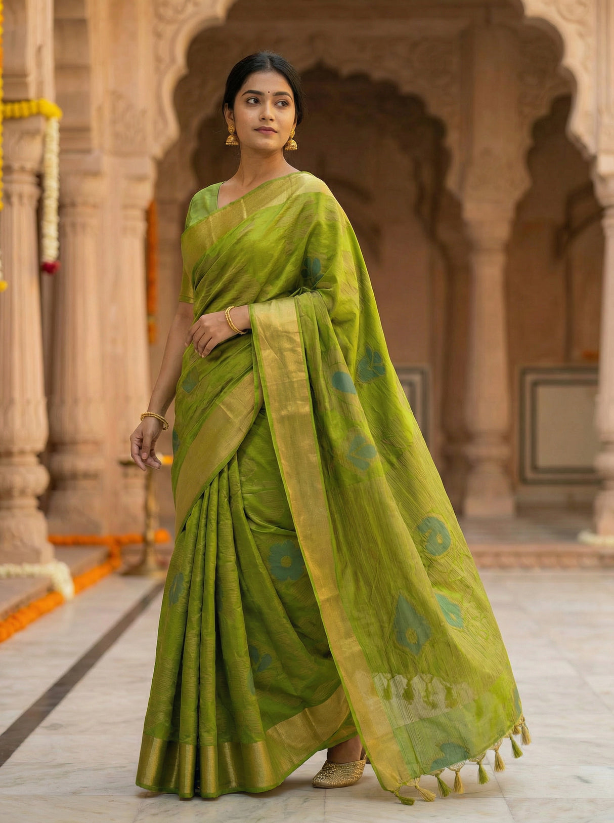 MIMOSA Women's Woven Design Mysore Silk Style Crepe Saree with Blouse Piece - Olive ( SA00003135OLFREE )