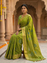 MIMOSA Women's Woven Design Mysore Silk Style Crepe Saree with Blouse Piece - Olive ( SA00003135OLFREE )