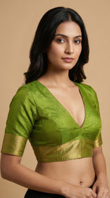 MIMOSA Women's Woven Design Mysore Silk Style Crepe Saree with Blouse Piece - Olive ( SA00003135OLFREE )