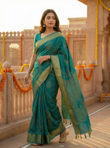 MIMOSA Women's Woven Design Mysore Silk Style Crepe Saree with Blouse Piece - Rama ( SA00003135RMFREE )