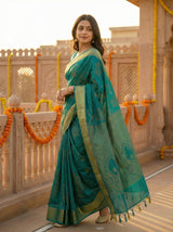 MIMOSA Women's Woven Design Mysore Silk Style Crepe Saree with Blouse Piece - Rama ( SA00003135RMFREE )