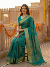 MIMOSA Women's Woven Design Mysore Silk Style Crepe Saree with Blouse Piece - Rama ( SA00003135RMFREE )