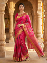 MIMOSA Women's Woven Design Mysore Silk Style Crepe Saree with Blouse Piece - Rani ( SA00003135RNFREE )