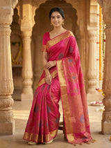MIMOSA Women's Woven Design Mysore Silk Style Crepe Saree with Blouse Piece - Rani ( SA00003135RNFREE )