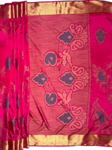 MIMOSA Women's Woven Design Mysore Silk Style Crepe Saree with Blouse Piece - Rani ( SA00003135RNFREE )