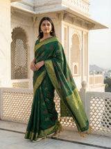MIMOSA Women's Woven Design Banarasi Style Raw Silk Saree with Blouse Piece - Green ( SA00003136GRNFREE )