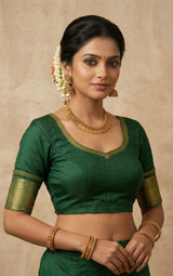 MIMOSA Women's Woven Design Banarasi Style Raw Silk Saree with Blouse Piece - Green ( SA00003136GRNFREE )