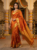 MIMOSA Women's Woven Design Banarasi Style Raw Silk Saree with Blouse Piece - Mustard ( SA00003136MSFREE )