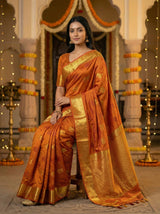 MIMOSA Women's Woven Design Banarasi Style Raw Silk Saree with Blouse Piece - Mustard ( SA00003136MSFREE )