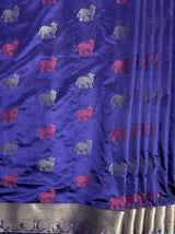 MIMOSA Women's Woven Design Banarasi Style Raw Silk Saree with Blouse Piece - Navy ( SA00003136NVFREE )