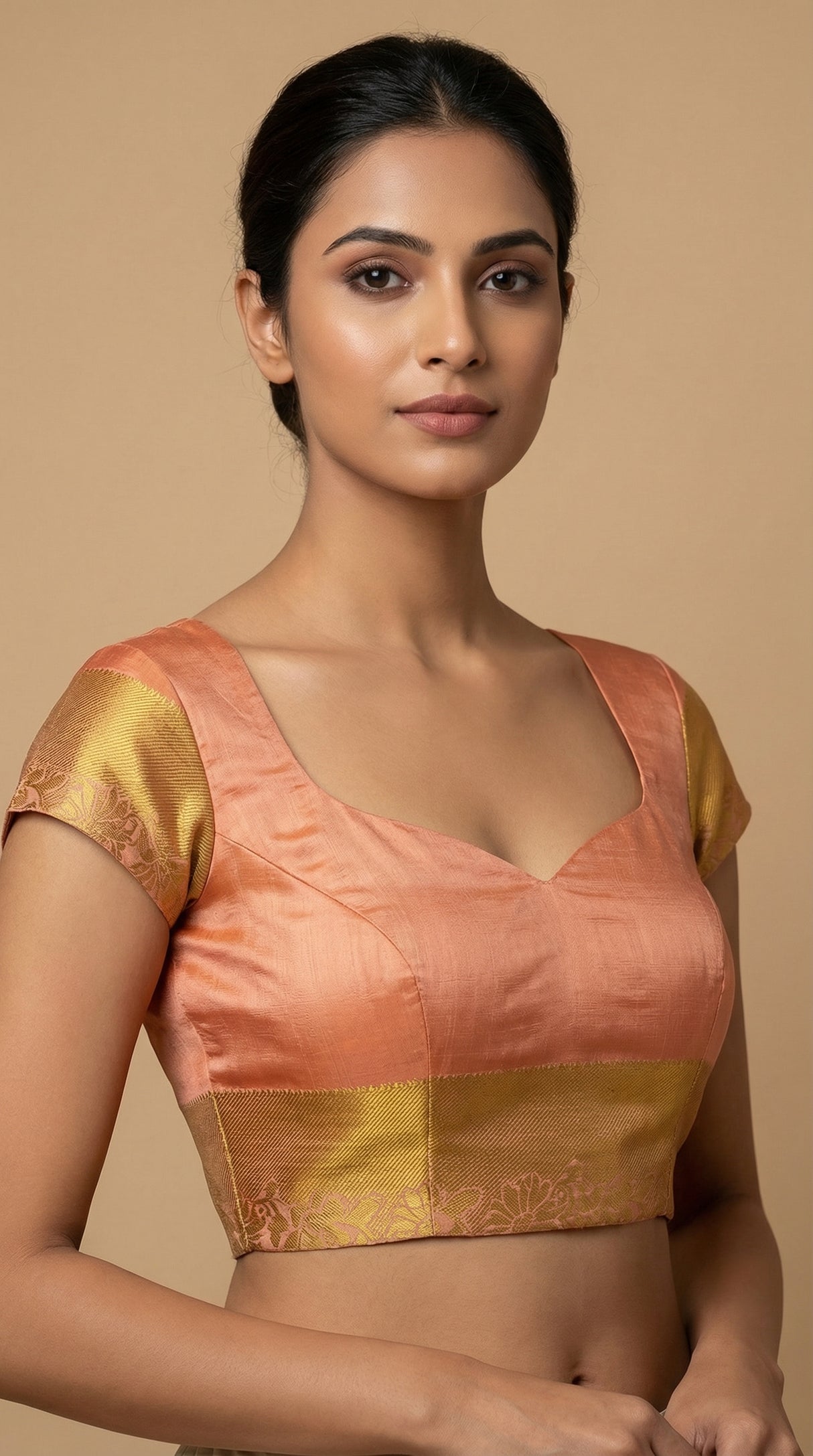 MIMOSA Women's Woven Design Banarasi Style Raw Silk Saree with Blouse Piece - Peach ( SA00003136PCFREE )