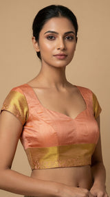 MIMOSA Women's Woven Design Banarasi Style Raw Silk Saree with Blouse Piece - Peach ( SA00003136PCFREE )