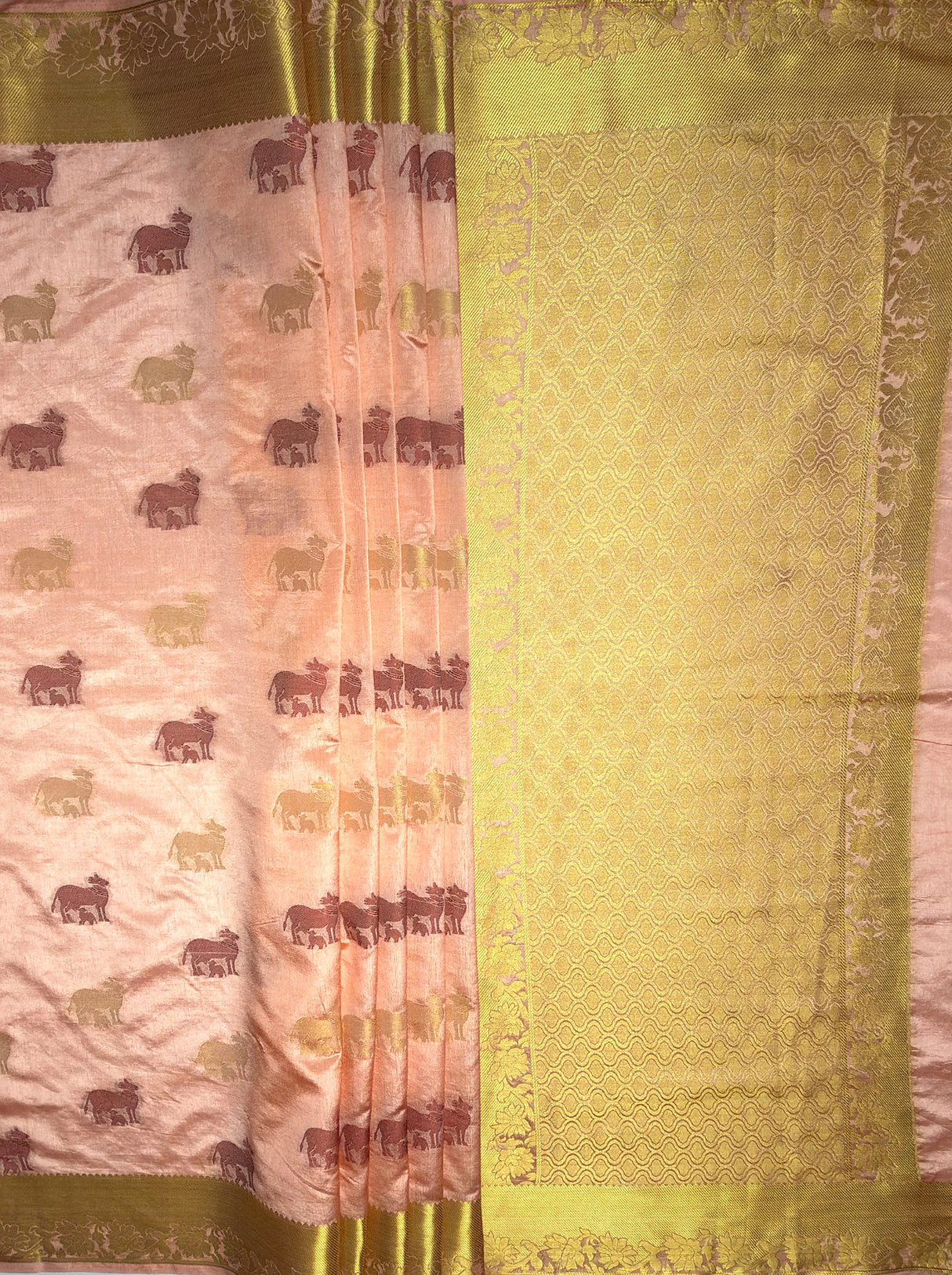 MIMOSA Women's Woven Design Banarasi Style Raw Silk Saree with Blouse Piece - Peach ( SA00003136PCFREE )