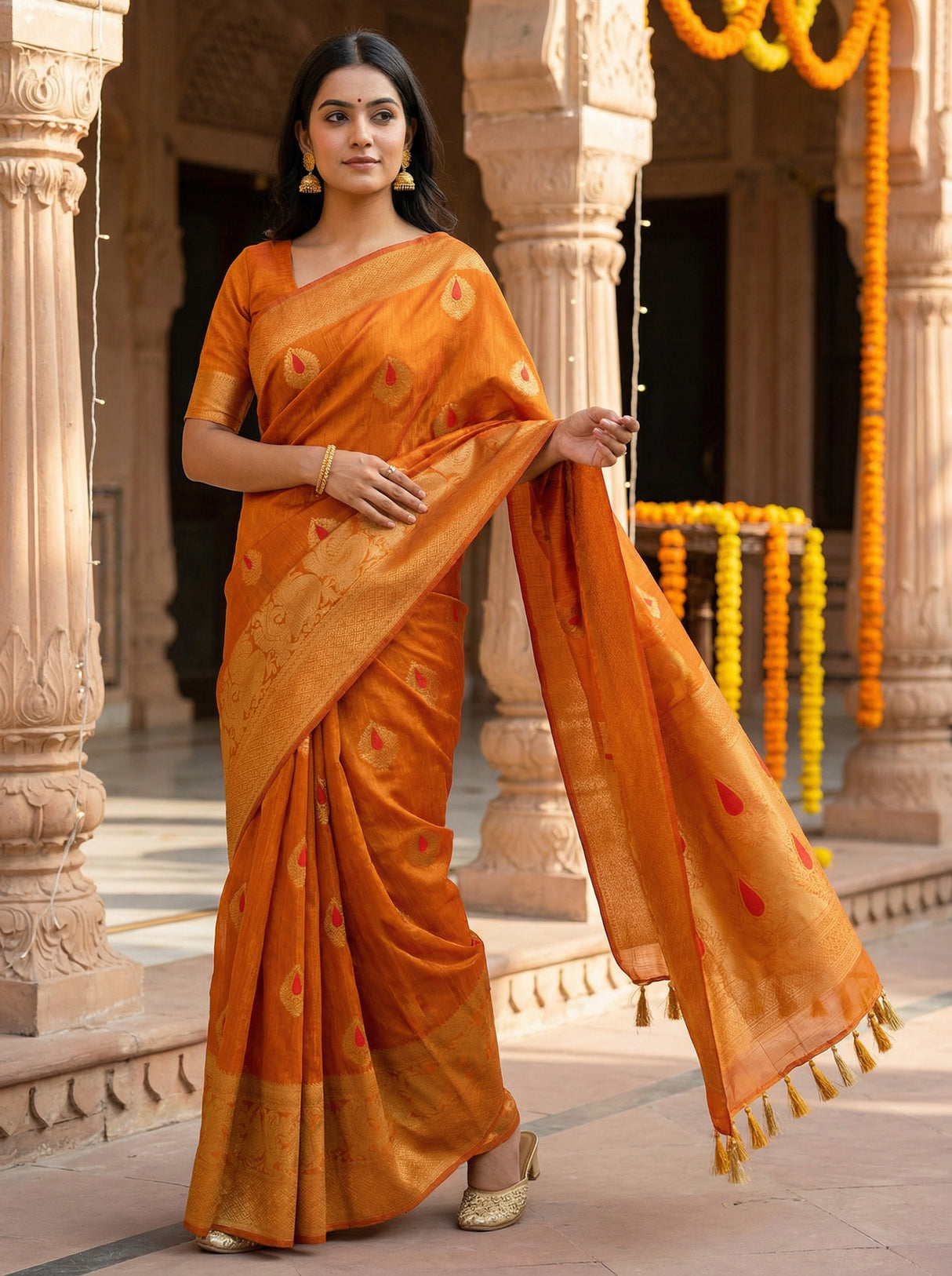 MIMOSA Women's Woven Design Banarasi Style dola silk Saree with Blouse Piece - Mustard ( SA00003137MSFREE )