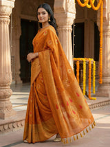 MIMOSA Women's Woven Design Banarasi Style dola silk Saree with Blouse Piece - Mustard ( SA00003137MSFREE )