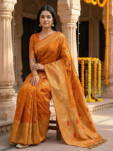 MIMOSA Women's Woven Design Banarasi Style dola silk Saree with Blouse Piece - Mustard ( SA00003137MSFREE )