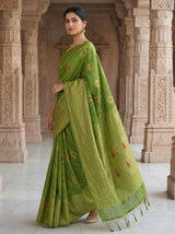 MIMOSA Women's Woven Design Banarasi Style dola silk Saree with Blouse Piece - Olive ( SA00003137OLFREE )