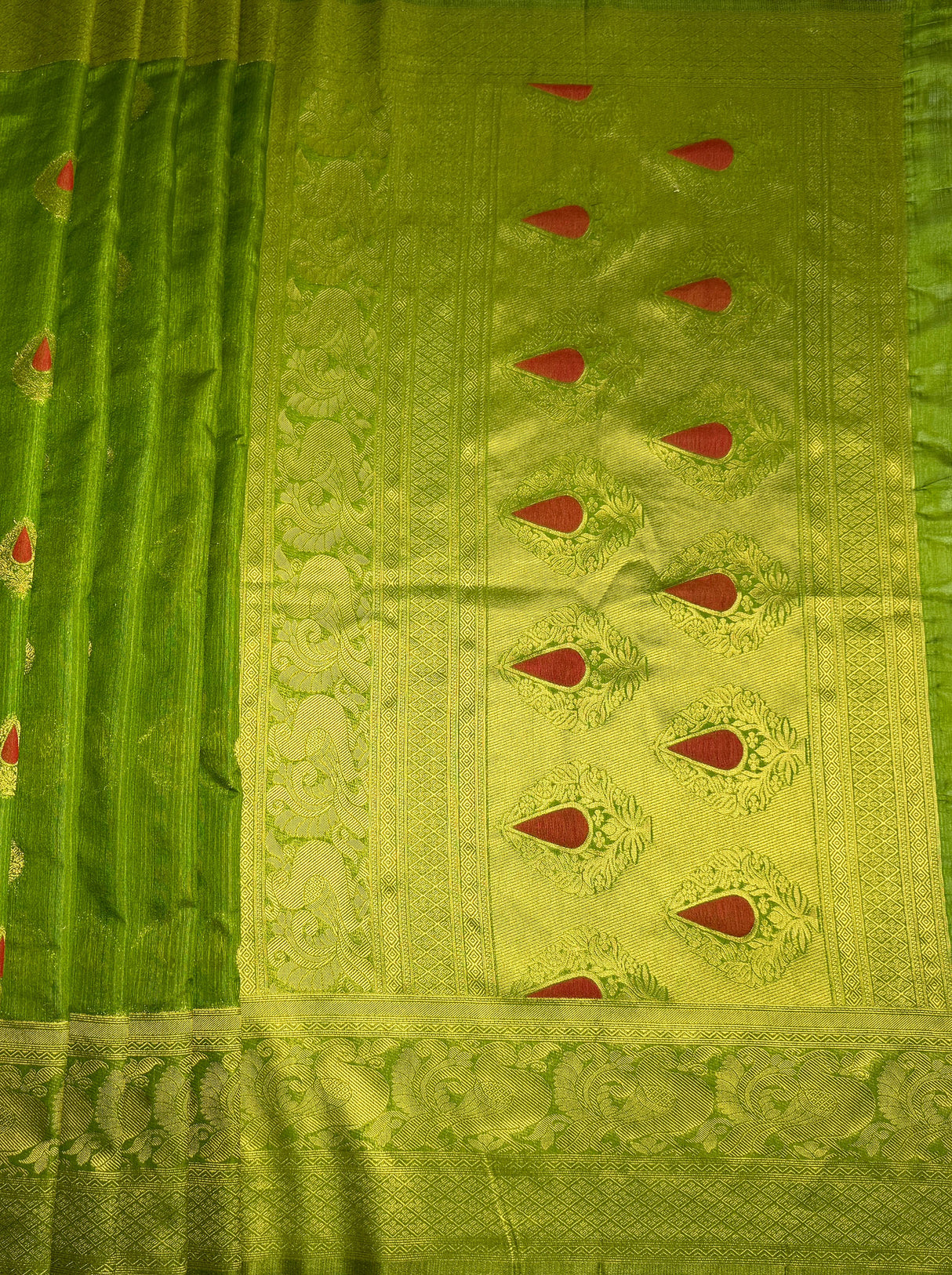 MIMOSA Women's Woven Design Banarasi Style dola silk Saree with Blouse Piece - Olive ( SA00003137OLFREE )