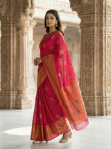 MIMOSA Women's Woven Design Banarasi Style dola silk Saree with Blouse Piece - Rani ( SA00003137RNFREE )