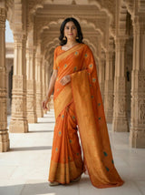 MIMOSA Women's Woven Design Banarasi Style dola silk Saree with Blouse Piece - Rust ( SA00003137RSFREE )