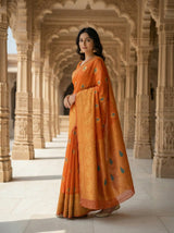 MIMOSA Women's Woven Design Banarasi Style dola silk Saree with Blouse Piece - Rust ( SA00003137RSFREE )