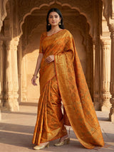 MIMOSA Women's Woven Design Patola Style Raw Silk Saree with Blouse Piece - Mustard ( SA00003138MSFREE )