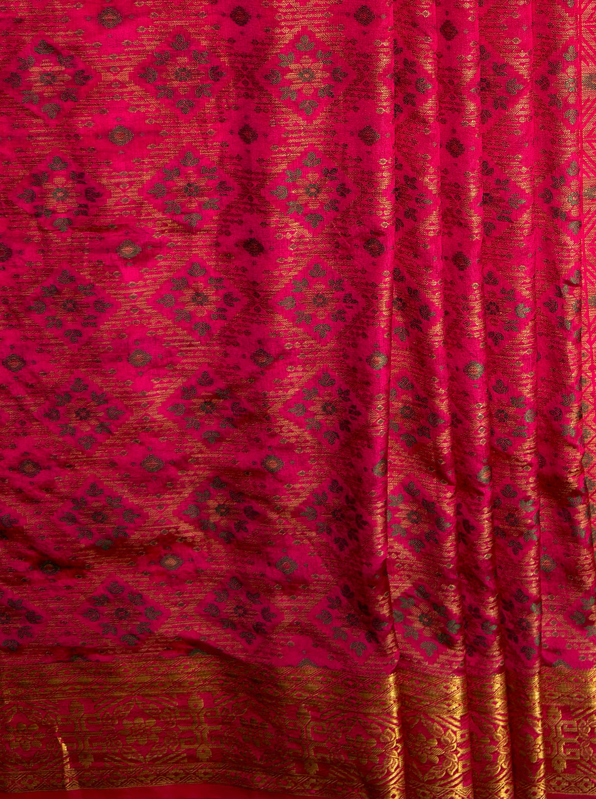 MIMOSA Women's Woven Design Patola Style Raw Silk Saree with Blouse Piece - Rani ( SA00003138RNFREE )