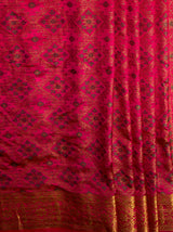MIMOSA Women's Woven Design Patola Style Raw Silk Saree with Blouse Piece - Rani ( SA00003138RNFREE )