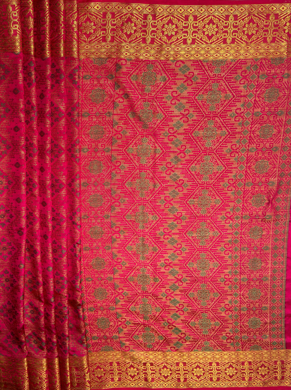MIMOSA Women's Woven Design Patola Style Raw Silk Saree with Blouse Piece - Rani ( SA00003138RNFREE )