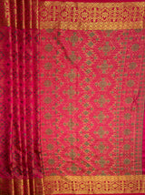 MIMOSA Women's Woven Design Patola Style Raw Silk Saree with Blouse Piece - Rani ( SA00003138RNFREE )